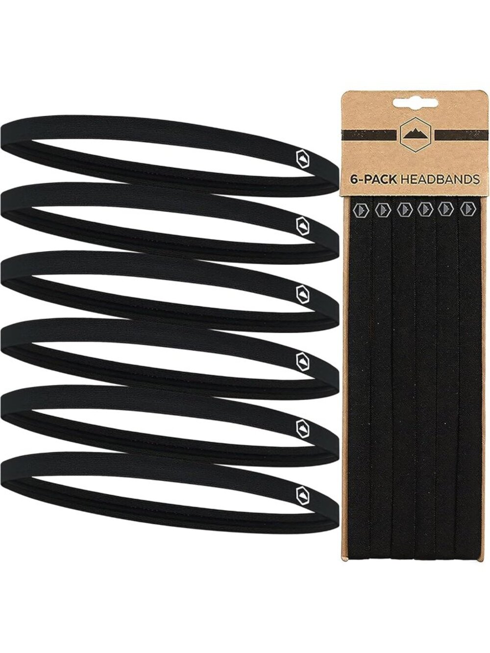 Women's Black - 6 Thin Elastic Headbands Sports Workout Running Sweatbands